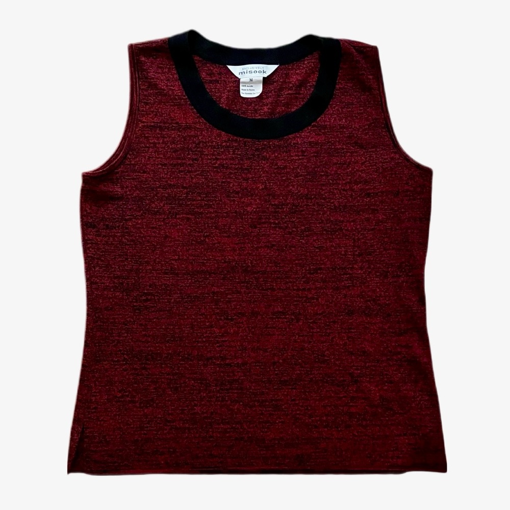 Sz M - Exclusively Misook Knit Sleeveless Top Space Dye Contrast Collar